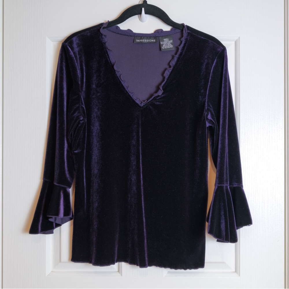 Impressions Deep Purple Velvet Blouse, Size Small